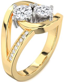Diamond White Yellow Gold Round Two Stone Ring