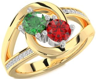 Diamond White Yellow Gold Round Two Stone Promise Ring