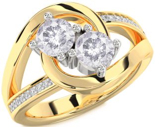 Salt & Pepper Diamond Gold Silver Round Two Stone Ring