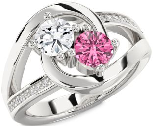 Diamond Silver Round Two Stone Promise Ring