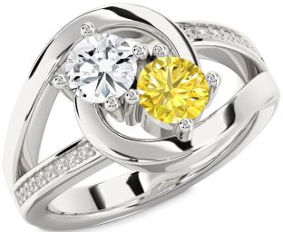 Diamond Silver Round Two Stone Promise Ring