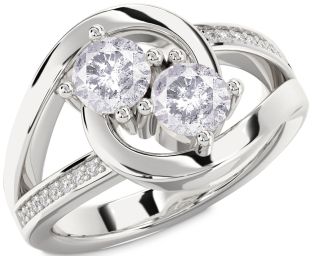 Salt & Pepper Diamond Silver Round Two Stone Ring