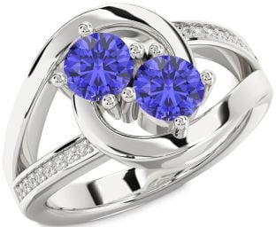 Diamond Tanzanite Silver Round Two Stone Ring