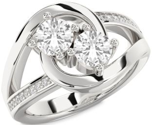 Diamond White Sapphire Silver Round Two Stone Ring