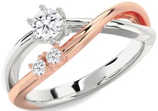 Diamond Silver & 10K Rose Gold Round Ring