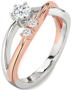 Diamond Silver & 10K Rose Gold Round Promise Ring