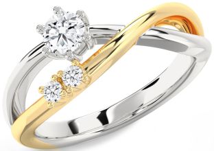 Diamond White Yellow Gold Round Ring