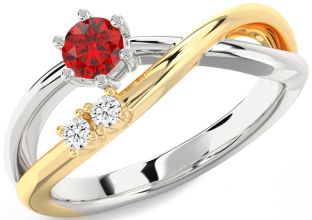 Diamond Ruby Platinum & Yellow Gold Round Ring