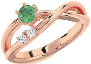 Diamond Emerald Rose Gold Round Ring