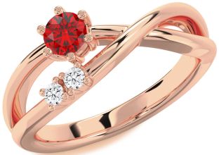 Diamond Ruby Rose Gold Round Ring