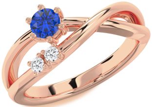 Diamond Blue Sapphire Rose Gold Round Promise Ring