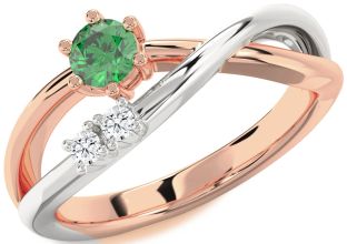 Diamond Emerald Platinum & Rose Gold Round Ring
