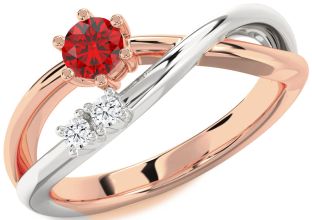 Diamond Ruby Platinum & Rose Gold Round Ring