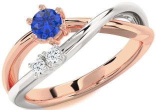 Diamond Blue Sapphire Platinum & Rose Gold Round Promise Ring