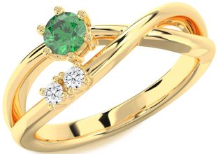 Diamond Emerald Gold Round Ring