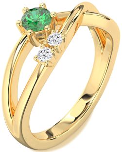 Diamond Emerald Gold Round Promise Ring