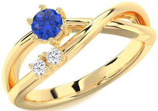 Diamond Blue Sapphire Gold Round Promise Ring