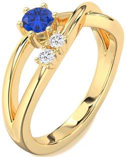 Diamond Blue Sapphire Gold Silver Round Promise Ring