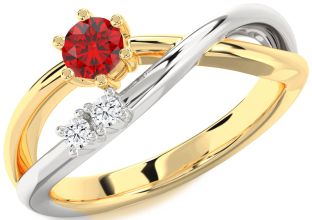 Diamond Ruby Platinum & Yellow Gold Round Ring