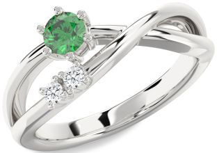 Diamond Emerald Platinum Round Ring