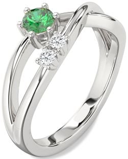 Diamond Emerald White Gold Round Promise Ring