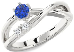 Diamond Blue Sapphire Platinum Round Promise Ring