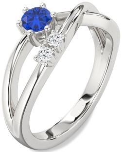 Diamond Blue Sapphire Platinum Round Promise Ring