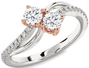 Diamond Silver & 10K Rose Gold Round Two Stone Ring