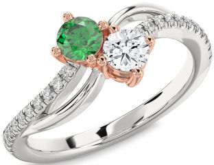Diamond Silver & 10K Rose Gold Round Two Stone Promise Ring