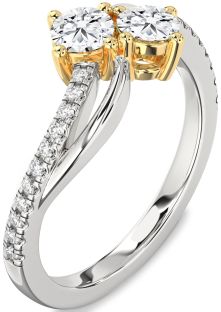 Diamond Silver & 10K gold Round Two Stone Ring