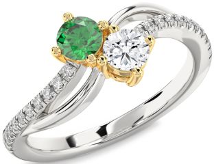 Diamond White Yellow Gold Round Two Stone Promise Ring