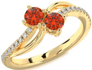 Diamond Fire Opal Gold Round Two Stone Ring