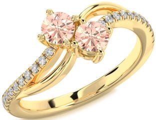 Diamond Morganite Gold Round Two Stone Ring