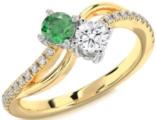 Diamond White Yellow Gold Round Two Stone Promise Ring