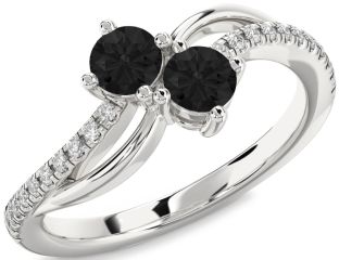Black Diamond Silver Round Two Stone Ring