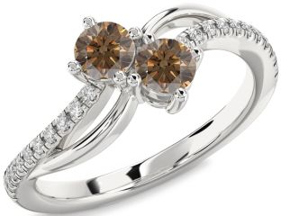 Chocolate Brown Diamond Silver Round Two Stone Ring