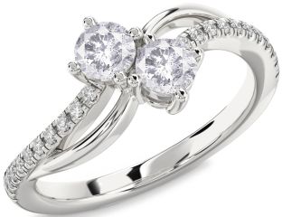 Salt & Pepper Diamond Silver Round Two Stone Ring
