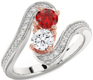 Diamond White Rose Gold Round Two Stone Pave Promise Ring