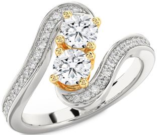 Diamond Silver & 10K gold Round Two Stone Ring