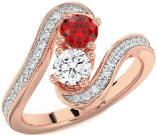 Diamond Rose Gold Silver Round Two Stone Pave Promise Ring