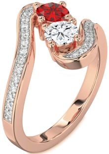Diamond Rose Gold Round Two Stone Pave Promise Ring