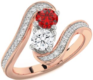 Diamond Platinum & Rose Gold Round Two Stone Pave Promise Ring