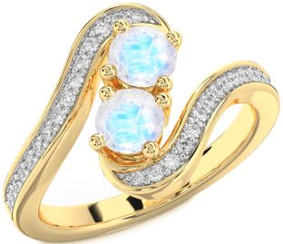 Diamond Moonstone Gold Round Two Stone Pave Ring
