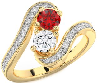Diamond Gold Round Two Stone Pave Promise Ring