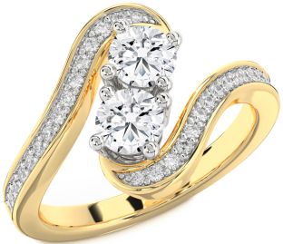 Diamond White Yellow Gold Round Two Stone Ring
