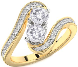 Salt & Pepper Diamond Gold Silver Round Two Stone Pave Ring