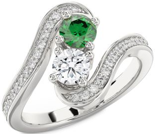 Diamond Platinum Round Two Stone Pave Promise Ring