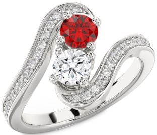 Diamond Platinum Round Two Stone Pave Promise Ring