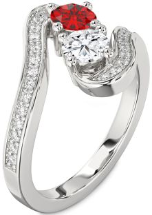 Diamond Platinum Round Two Stone Pave Promise Ring