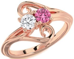 Rose Gold Silver Round Two Stone Promise Ring